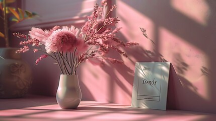 a minimalist Trends card set against a backdrop of soft blush pink, radiating elegance and contemporary style, in cinematic 8k high resolution.