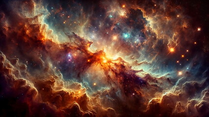 Starry Night Sky with Crystal Aurora Flashes. Galaxy background - obrazy, fototapety, plakaty
