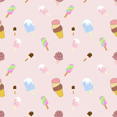 Seamless patter of ice cream on pink Patel background for background and texture wrapping paper concept