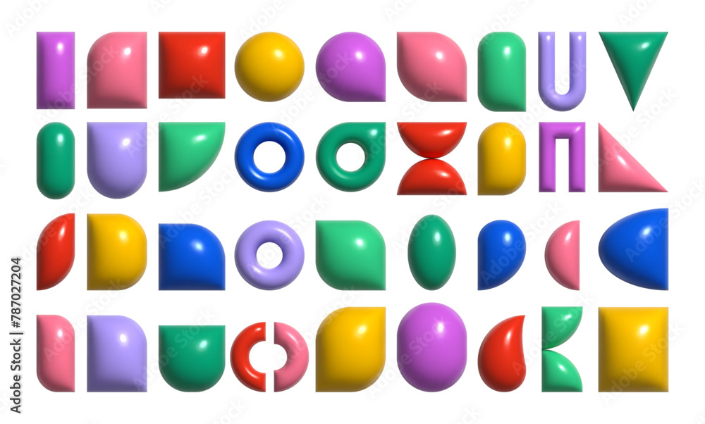 Poster realistic balloons, isolated abstract shapes with glossy surface effect. vector modern brutalist fig