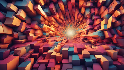 Blue Geometric Cubes: Futuristic 3D Technology Design with Digital Art Texture and Space Concept
