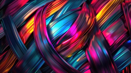 Multicolored Glowing Striped Weave Pattern in Abstract Background - obrazy, fototapety, plakaty