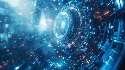 Fototapeta premium Blue Cybernetic Tunnel Interface Technology Concept