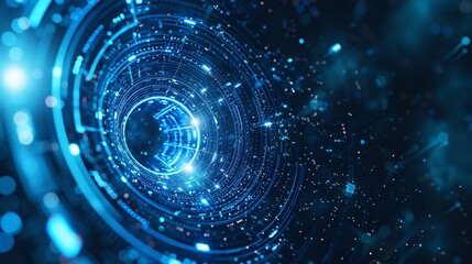 Obraz premium Blue Digital Data Stream Tunnel Visualization