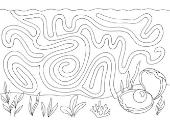 Underwater maze graphic black white sketch illustration vector