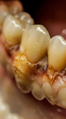 Evidence of Neglected Oral Hygiene Revealed in a Close-Up of Yellow-Discoloured Teeth