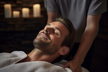 Fototapeta premium Luxury spa salon resort person have beauty relaxing procedure, Generative AI illustration picture