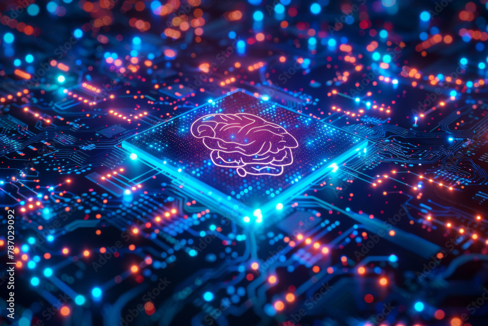 Poster high technology cpu brain central of neural networking, motherboard artificial intelligence electron