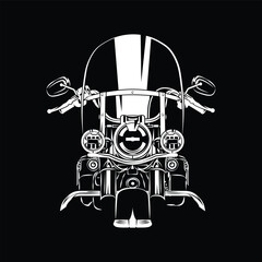 Hydra Cruiser Motorcycle Touring Silhouette Vector Front View on Black Background. Perfect for print and cut on t-shirt, background, banner, posters, icon, web, etc.