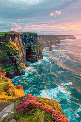 landscape with Cliffs of Moher in Ireland