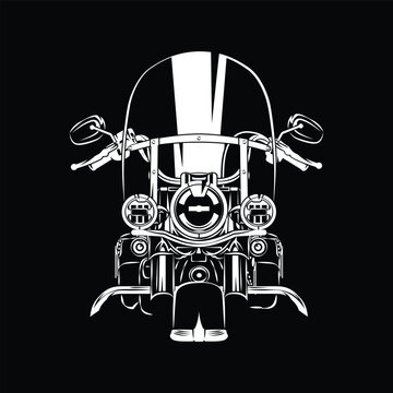 Hydra Cruiser Motorcycle Touring Silhouette Vector Front View on Black Background. Perfect for print and cut on t-shirt, background, banner, posters, icon, web, etc.