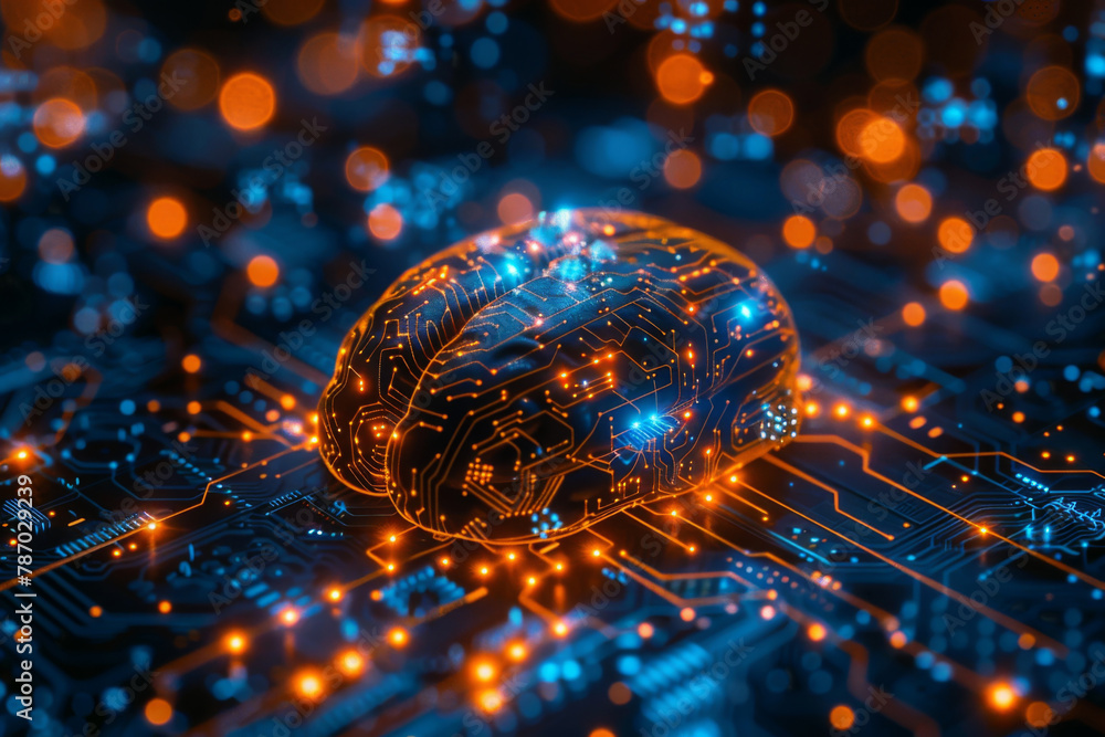 Poster high technology cpu brain central of neural networking, motherboard artificial intelligence electron