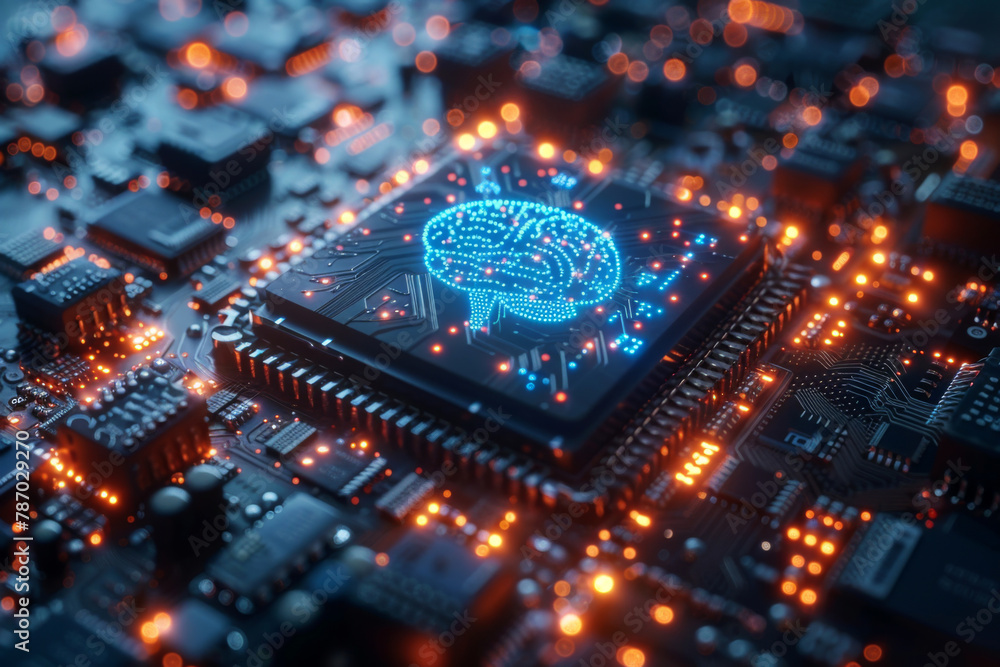 Poster high technology cpu brain central of neural networking, motherboard artificial intelligence electron