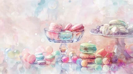 Enchanting candy and macaron assortment, capturing the magic of whimsical bakery presentations.