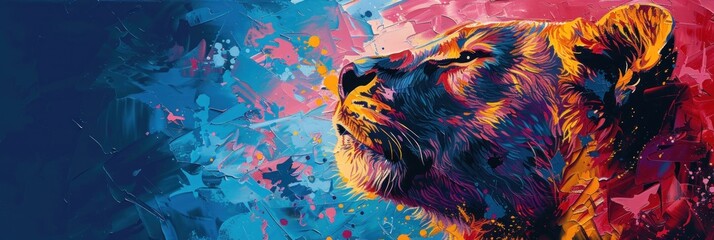 A dazzling portrayal of a bear's profile against a modern abstract blue background - obrazy, fototapety, plakaty