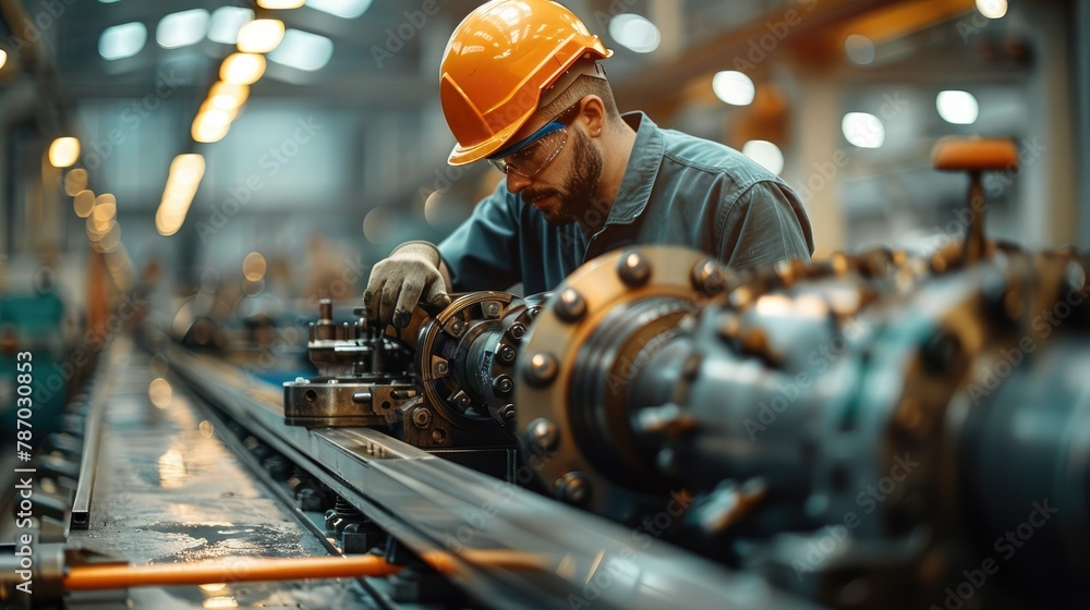 Poster worker working with machinery for manufacturing. generative ai.