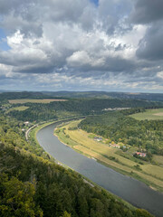 Fototapeta premium Landscape of a river in a European country village