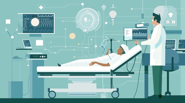 Medical concept illustration of doctor surgeon nurse and patient surgery in the operating room performing an operation in a hospital. Generative AI