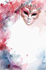 Vibrant Venetian Mask Watercolor Illustration