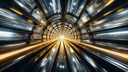 Warp space tunnel, Burst Motion in gold colors. A visual experience of time travel