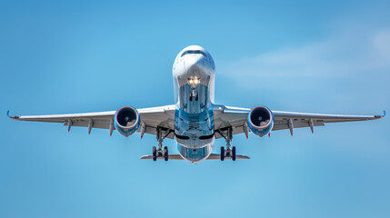 Fototapeta premium Airplane flying in the colorful and clear sky