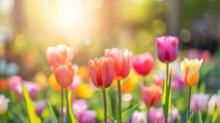 Fotobehang A close-up of tulips blooming in the sunshine. © fanjianhua