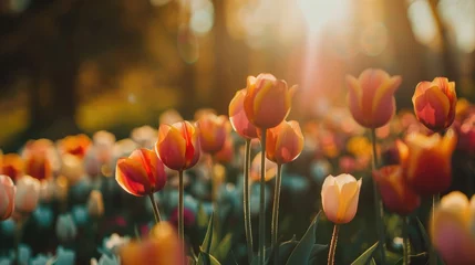Foto op Canvas A close-up of tulips blooming in the sunshine. © fanjianhua