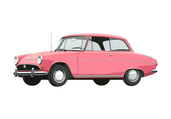 Retro car, side view, isolated on transparent background. Classic pink vintage  automotive PNG illustration. For  banner, collectors, posters, card.