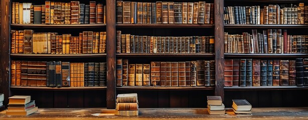 Old library interior, library books.