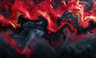  Abstract red and black liquid flowing in space. High resolution, professional photograph. Created with Ai