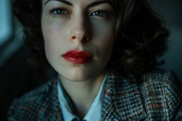 Fototapeta na wymiar Image of beautiful young femme fatale woman in film noir style generative AI