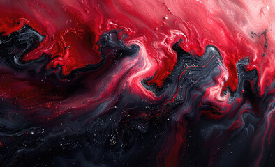 Abstract red and black background with swirling liquid shapes, creating an artistic visual experience. Created with Ai