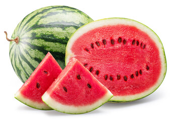 Watermelon and water melon slices isolated on white background. File contains clipping path.