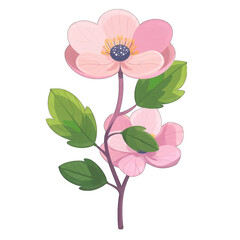 Minimalistic Flat Vector Illustration of Japanese Anemone on White Background - Simple, Cute Design with Transparent Cut Out Details