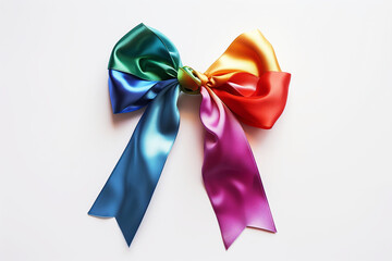 
rainbow color satin bow with ribbon isolated on white background