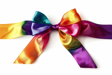 
rainbow color satin bow with ribbon isolated on white background