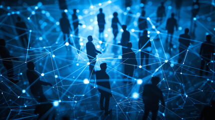 Networking, connection and digital with line or grid for demographic and internet. Icon, online and people with futuristic technology, big data and information with global community for interaction