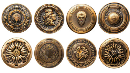 Set of Round Gold Coins isolated - obrazy, fototapety, plakaty