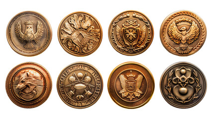 Set of Round Gold Coins isolated - obrazy, fototapety, plakaty