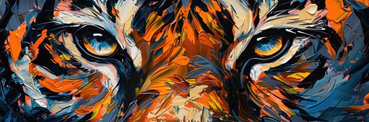 Obraz premium Intense close-up of owl eyes on canvas, beautifully abstract with rich colors evoking wisdom and mystery