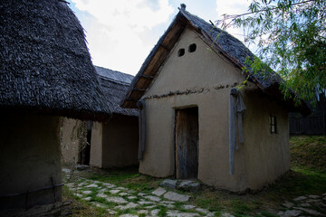 Fisherman's house exterior of Serbian settlement at the banks of Danube river from Neolithic period