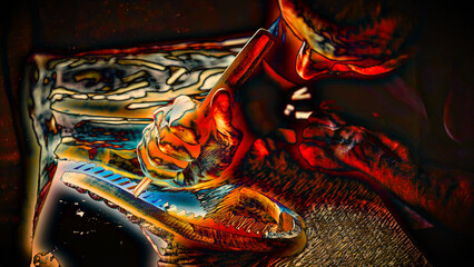 detailed view of the wood carver, artistic effect. Loop Animation. - obrazy, fototapety, plakaty