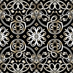Fototapeta premium black and white flower design seamless pattern