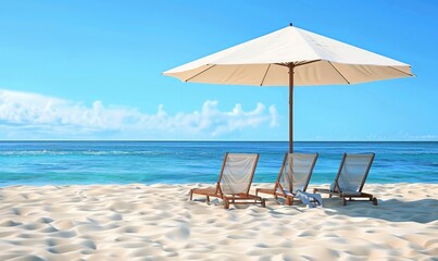 Beach umbrella with chairs on the sand. summer vacation concep 
