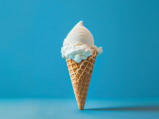 ice cream in a waffle cup on blue background