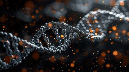 A highly detailed, ultra realistic, DNA helix wallpaper on a black background. Generative AI.