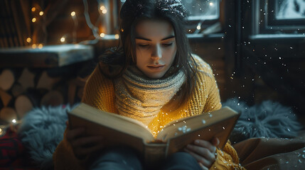 portrait of a child reading a book. A person holding an open book, their gaze captivated by the words on the page as they embark on a literary journey. - spirit of adventure and discovery found.