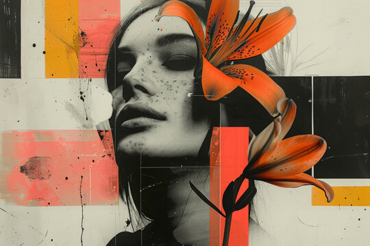 Abstract Artistic Portrait with Vibrant Orange Lily Flower