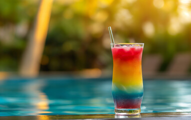 rainbow paradise cocktail on the pool