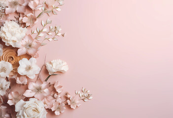 Fototapeta na wymiar AI generated illustration of soft pink flowers on a pink backdrop